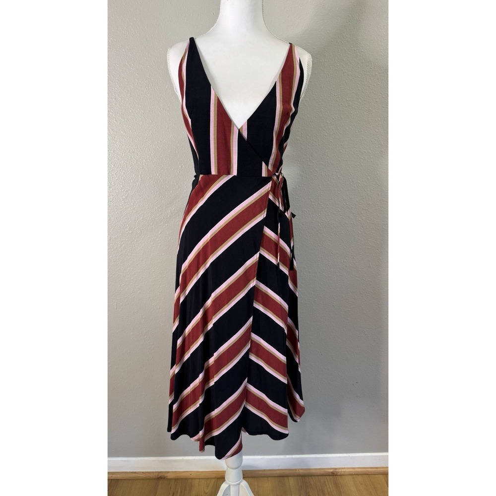 Topshop 70s Inspired Striped Wrap Midi Dress US 2 V Neck Retro‎ Geometric Summer